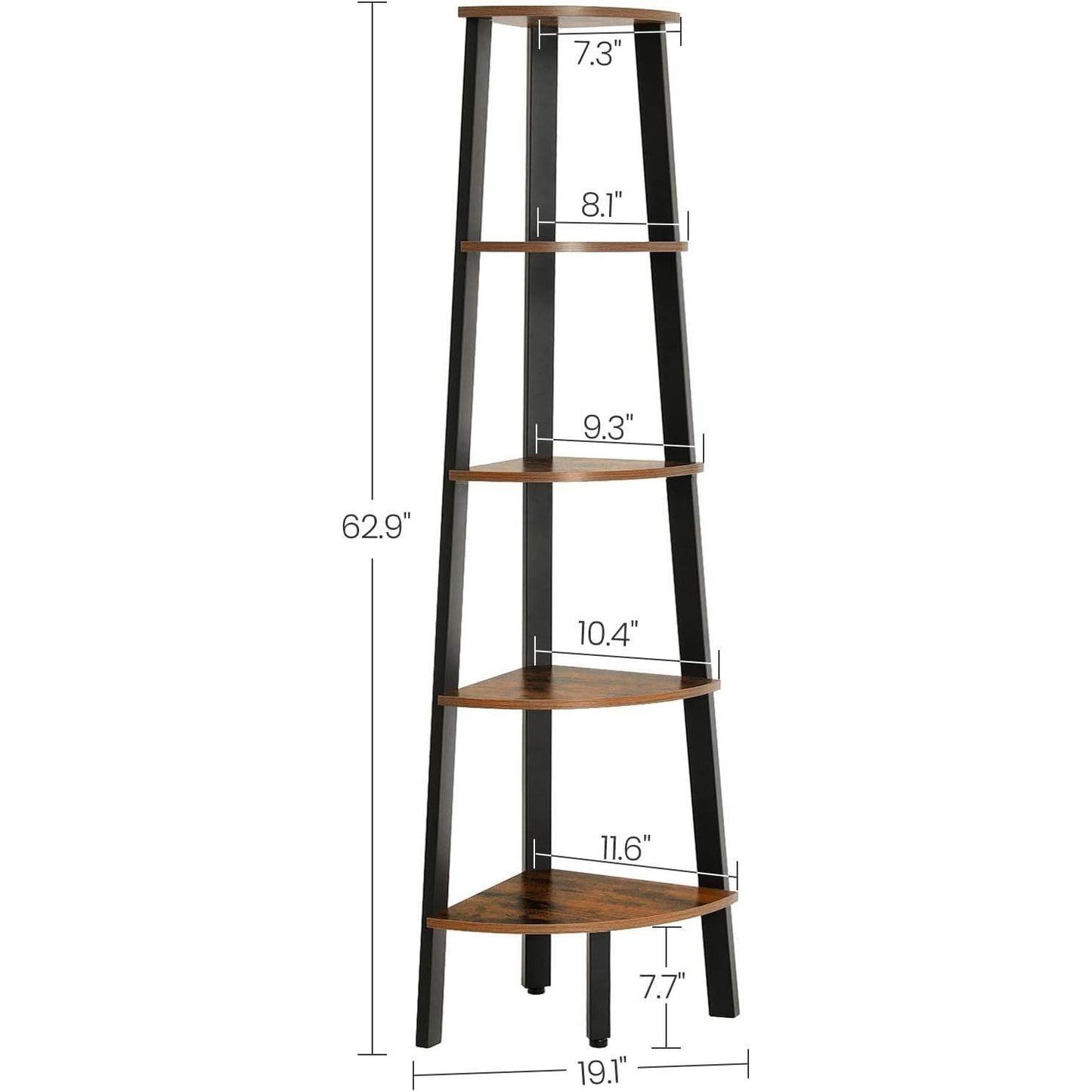 Modern 4-Shelf Brown Black Corner Shelving Unit Slim Bookcase - Loft&Timber