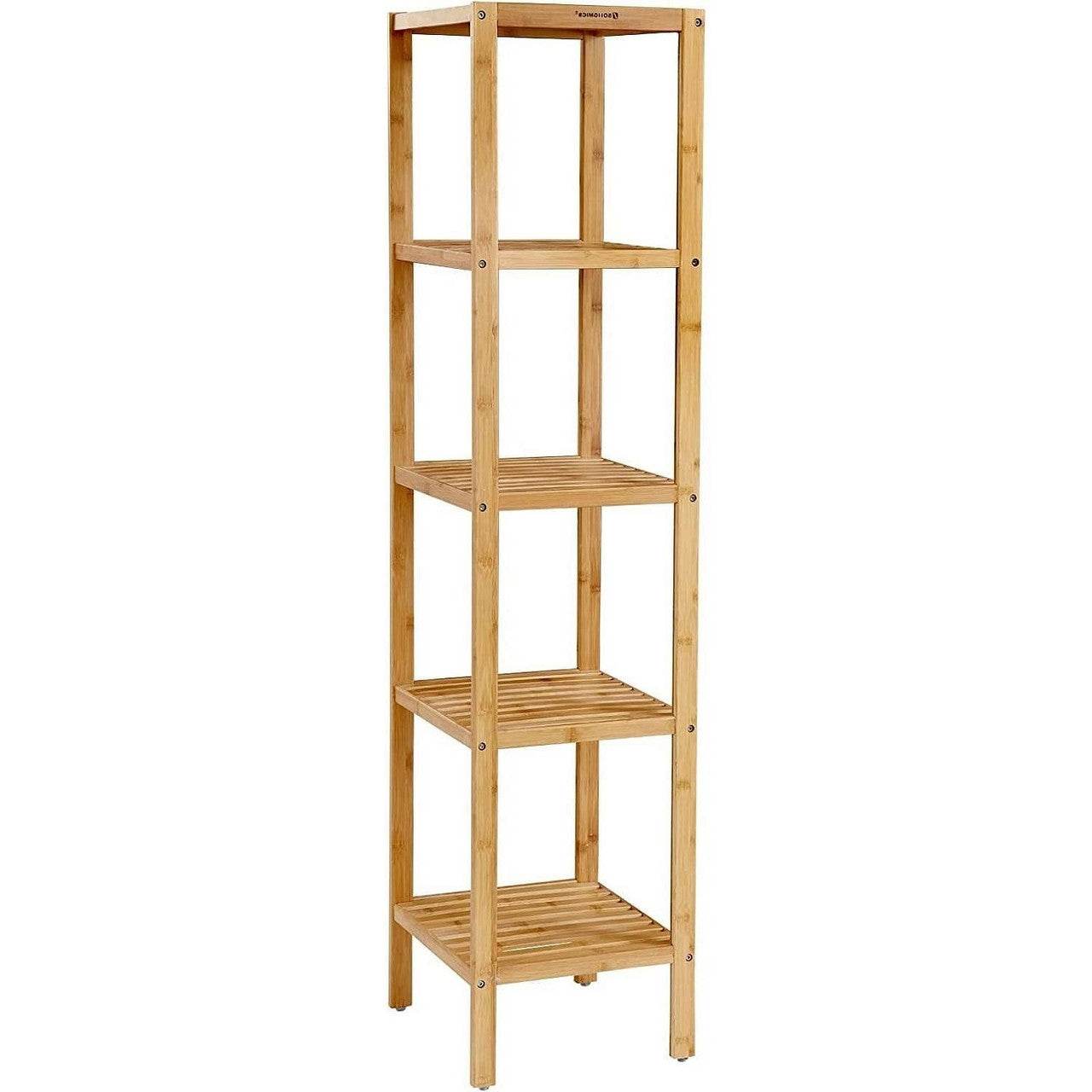 Slim 4-Shelf Natural Bamboo Wooden Shelving Unit Storage Rack Bookcase - Loft&Timber