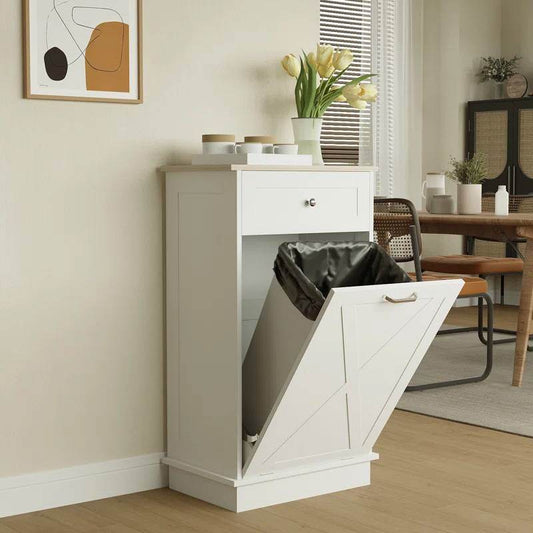 Trash Can Cabinet in White Wood Finish - Accommodates 10-Gallon Trash Bin - Loft&Timber