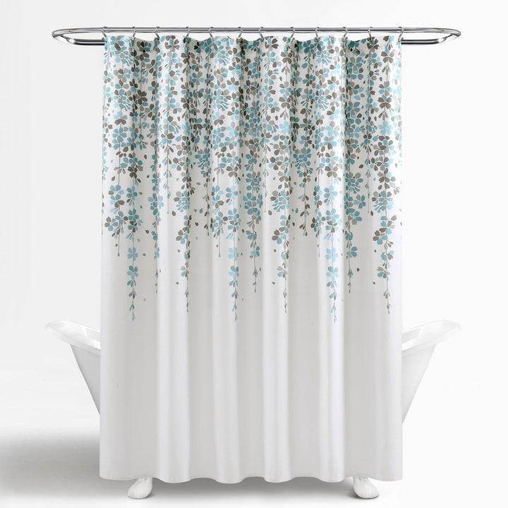 72-inch White Blue Grey Floral Flowers Shower Curtain - Loft&Timber