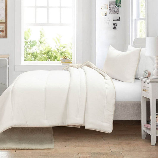 Twin/XL Soft Lightweight Reversible Quilted Comforter Set in White/Beige - Loft&Timber