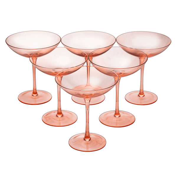 The Wine Savant Colored Vintage Glass Coupes 12oz Colorful Cocktail, Martini & Champagne Glasses, Prosecco, Mimosa Glasses Set, Cocktail Glass Set, Bar Glassware Luster Glasses (6, Orange) - Loft&Timber