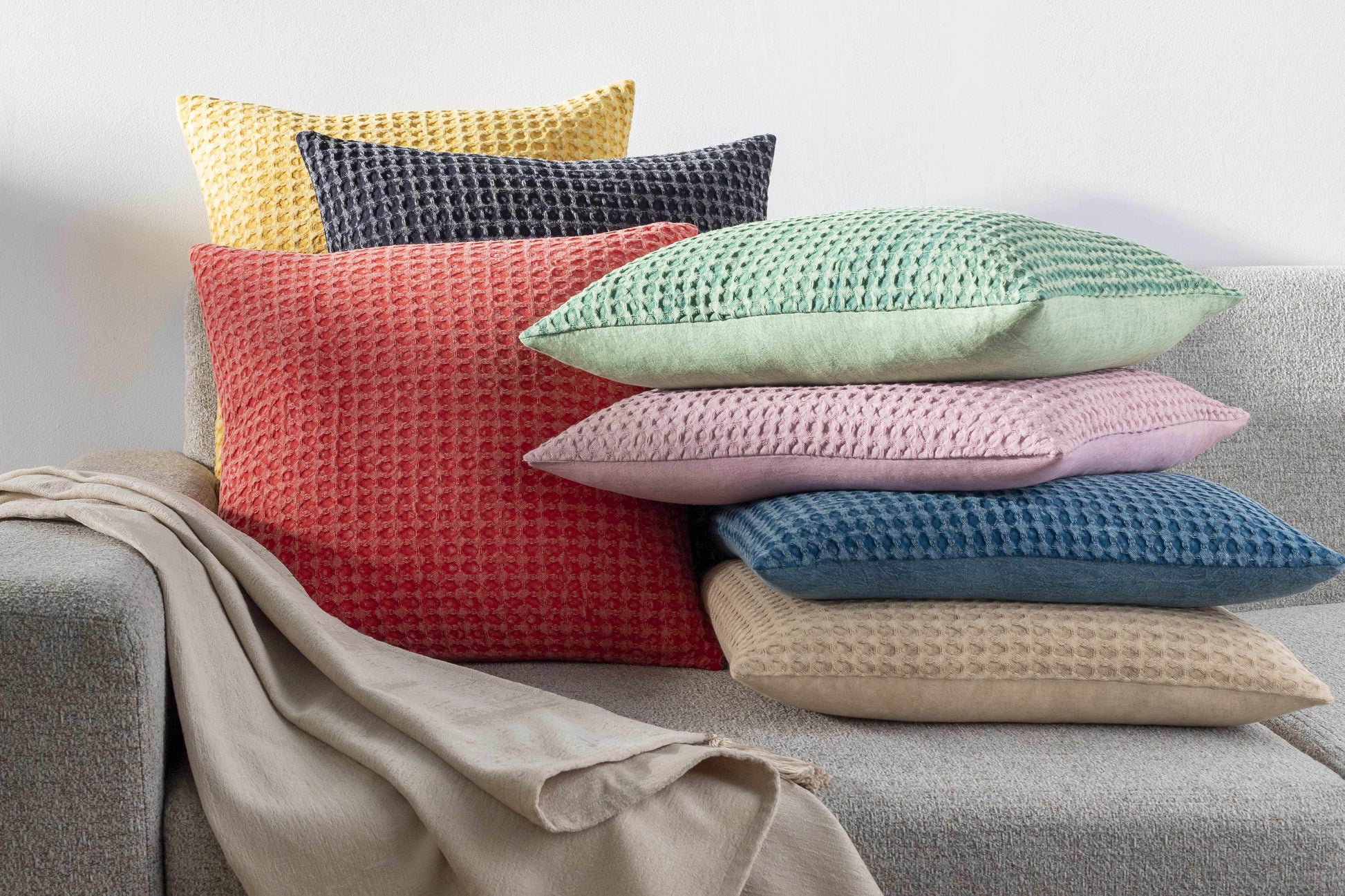 Paulding Textured Yellow Cotton Square Throw Pillow - Loft&Timber