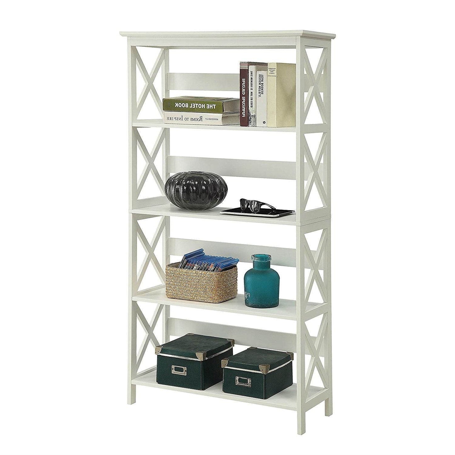 Glossy White 5-Shelf Bookcase - Loft&Timber