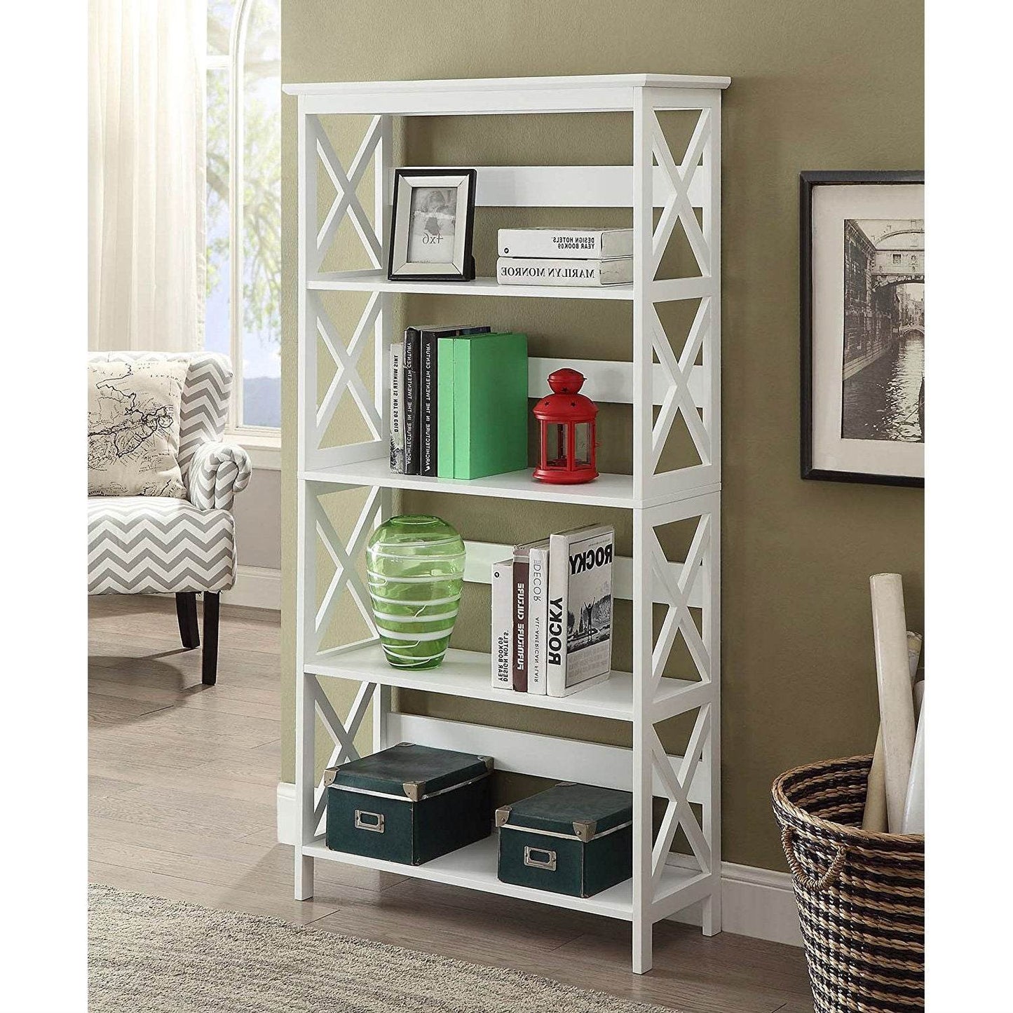 Glossy White 5-Shelf Bookcase - Loft&Timber