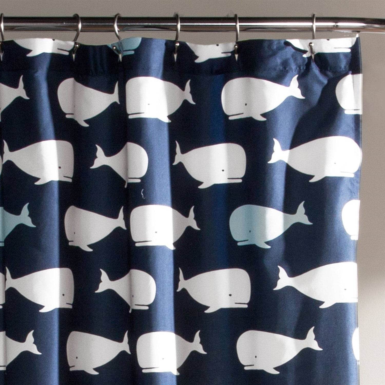 72-inch Navy White Nautical Whales Polyester Shower Curtain - Loft&Timber