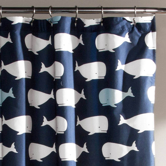 72-inch Navy White Nautical Whales Polyester Shower Curtain - Loft&Timber