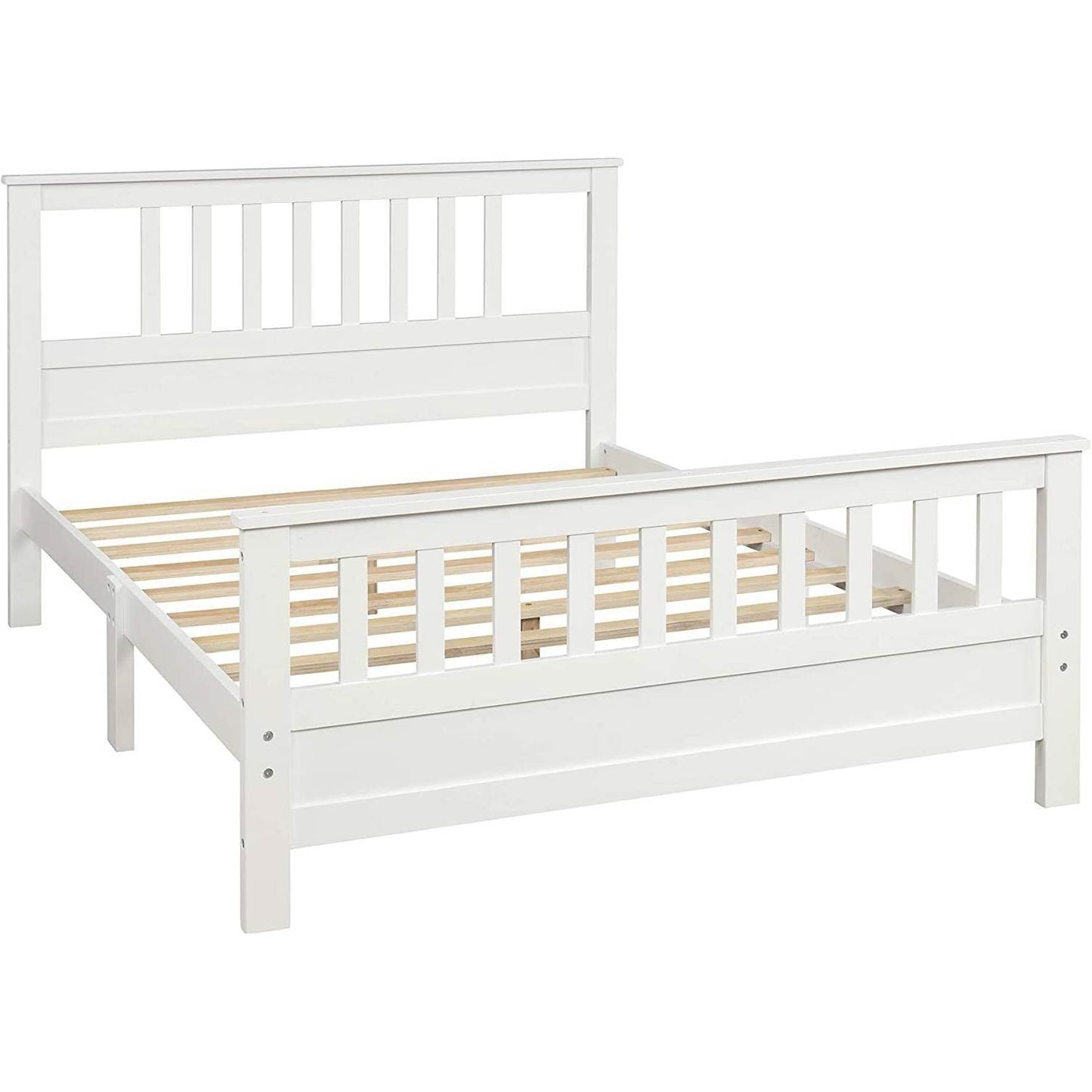 White Pine Wood Slatted Platform Headboard Footboard Full Size Bed - Loft&Timber