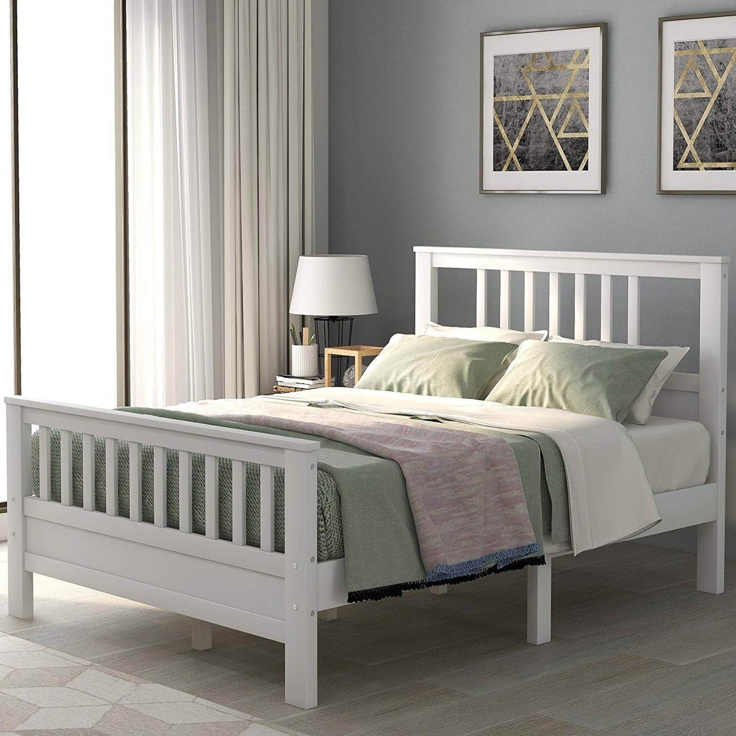 White Pine Wood Slatted Platform Headboard Footboard Full Size Bed - Loft&Timber
