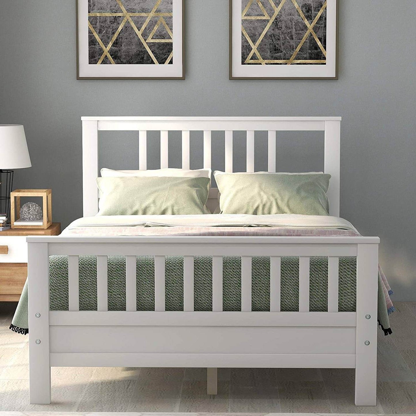 White Pine Wood Slatted Platform Headboard Footboard Full Size Bed - Loft&Timber