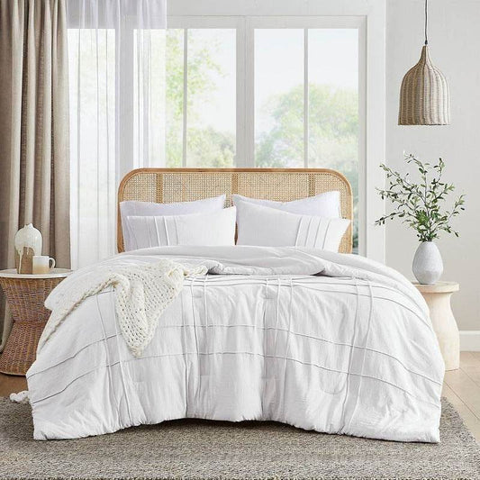 King Size Microfiber Pleated Soft Washed Comforter Set White - Loft&Timber