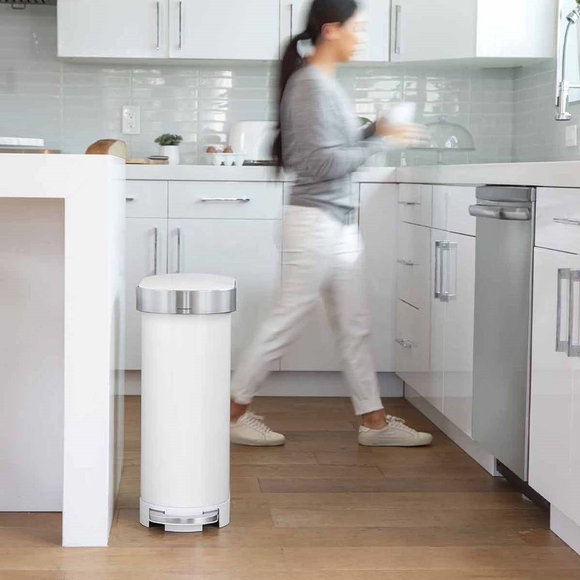White 12-Gallon Narrow Kitchen Trash Can with Easy Step-on Lid-3