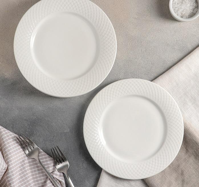 White Dessert Plate With Embossed Wide Rim 8" inch | - Loft&Timber