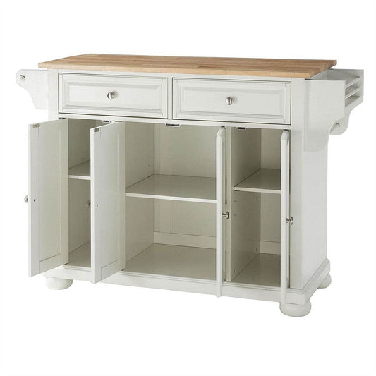 White Kitchen Island Storage Cabinet with Solid Wood Top - Loft&Timber
