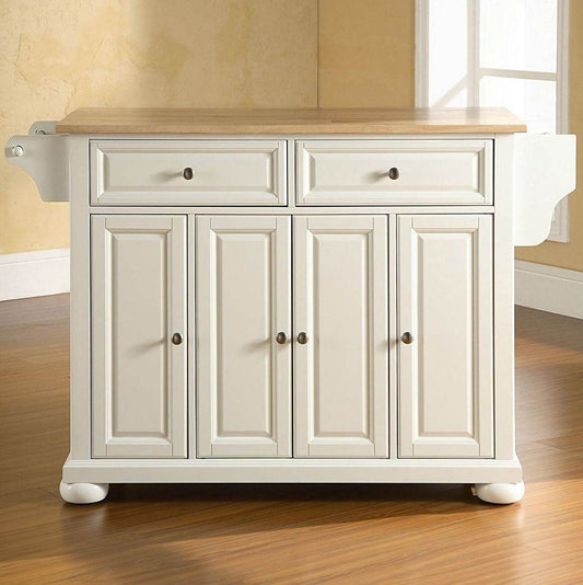White Kitchen Island Storage Cabinet with Solid Wood Top - Loft&Timber
