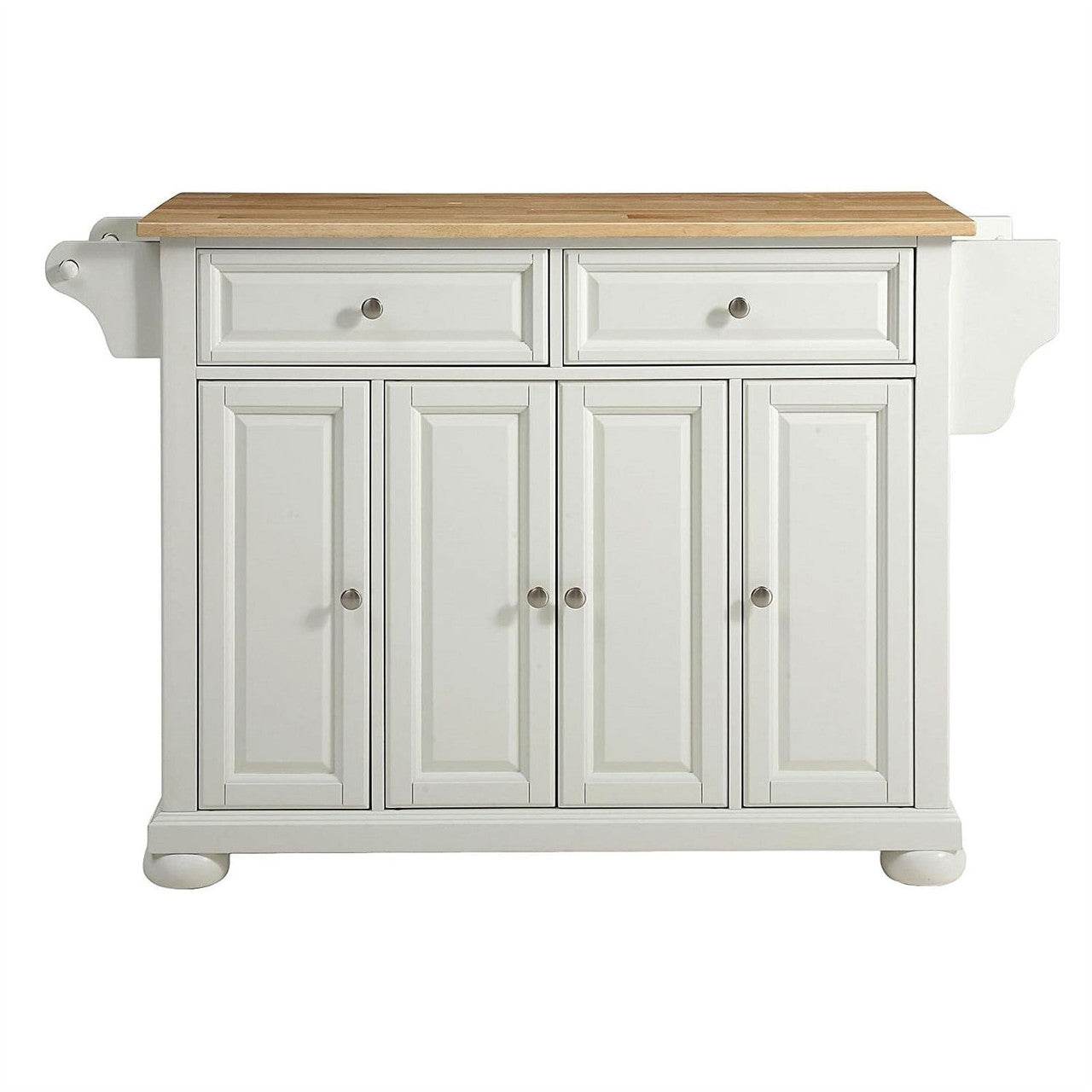 White Kitchen Island Storage Cabinet with Solid Wood Top - Loft&Timber