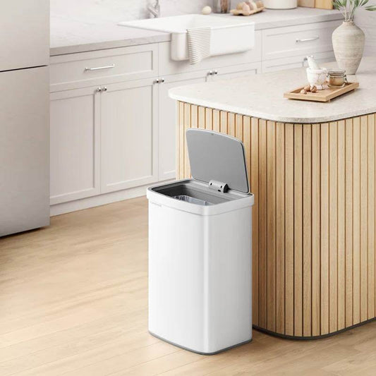 White 13-Gal. Trash Can with Motion Sensor Lid and Odor Absorbing Carbon Filter - Loft&Timber