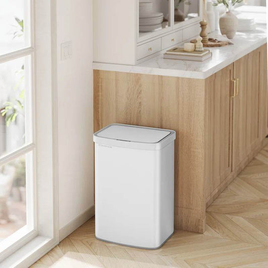 White 13-Gal. Trash Can with Motion Sensor Lid and Odor Absorbing Carbon Filter - Loft&Timber