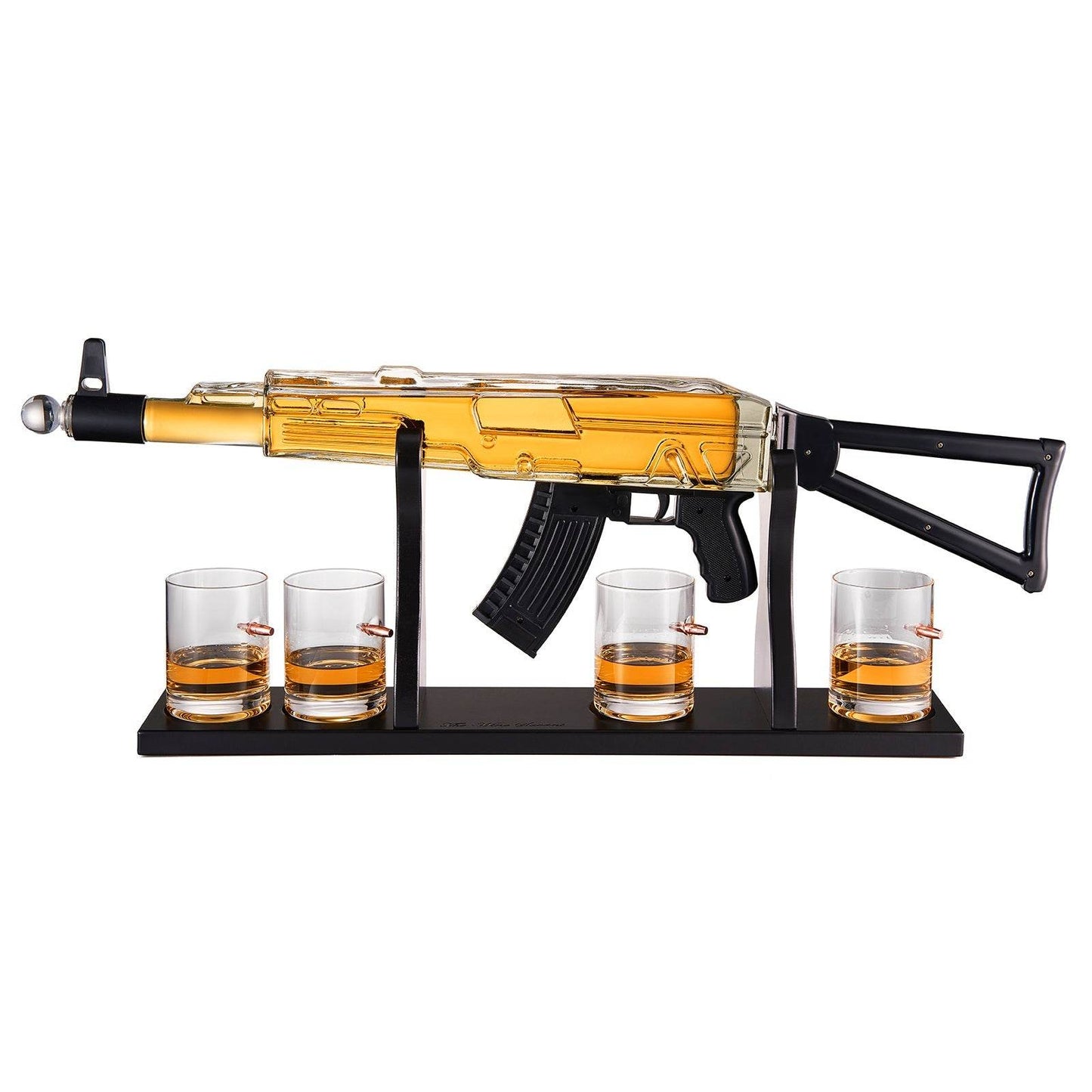 Gun Whiskey Decanter Set - Limited Edition, Silencer Stopper - 710 ml & 4 10.5oz Bullet Glasses - Unique Gift - Drinking Party Accessory, Handmade Gun Liquor Decanter, Tik Tok Gun Decanter, Dad Gift - Loft&Timber