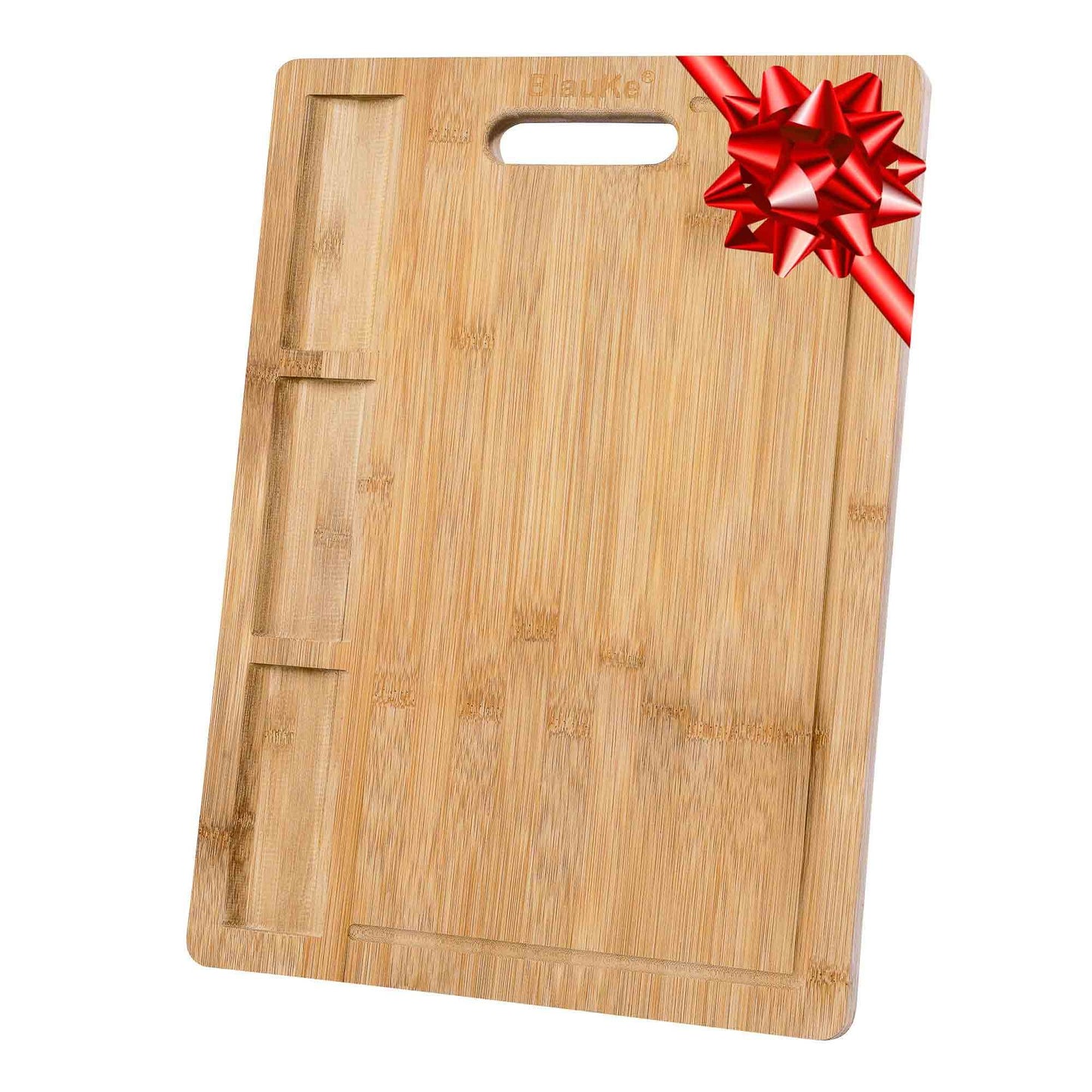 Extra Large Bamboo Cutting Board - 17x12.5 inch Wood Cutting Board for Meat, Cheese, Veggies - Wood Serving Tray with Juice Groove and 3 Compartments - Loft&Timber