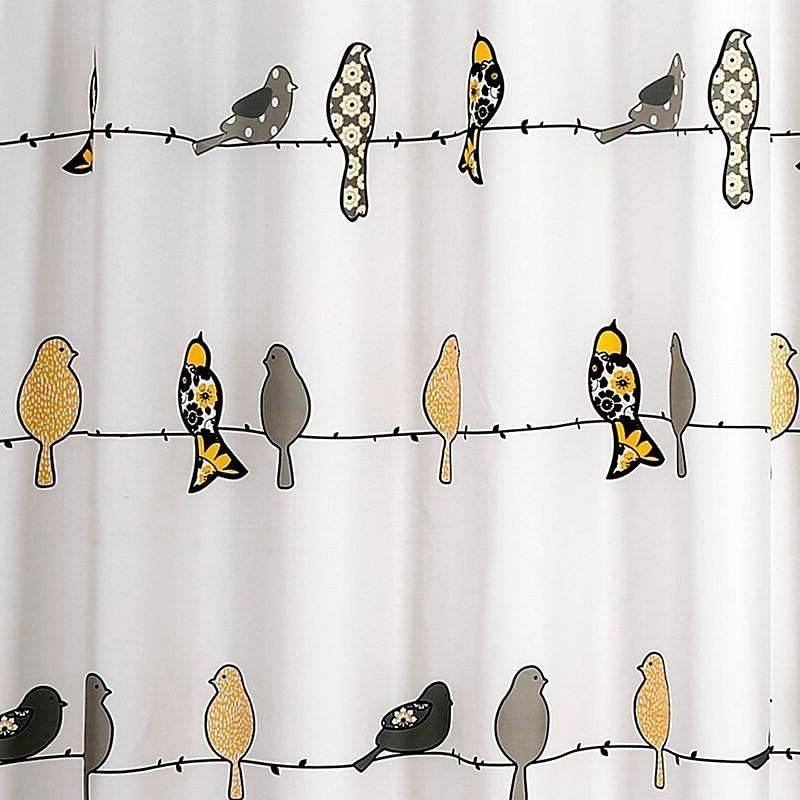 72 x 72 inch Yellow Grey Birds Floral Polyester Machine-Washable Shower Curtain - Loft&Timber