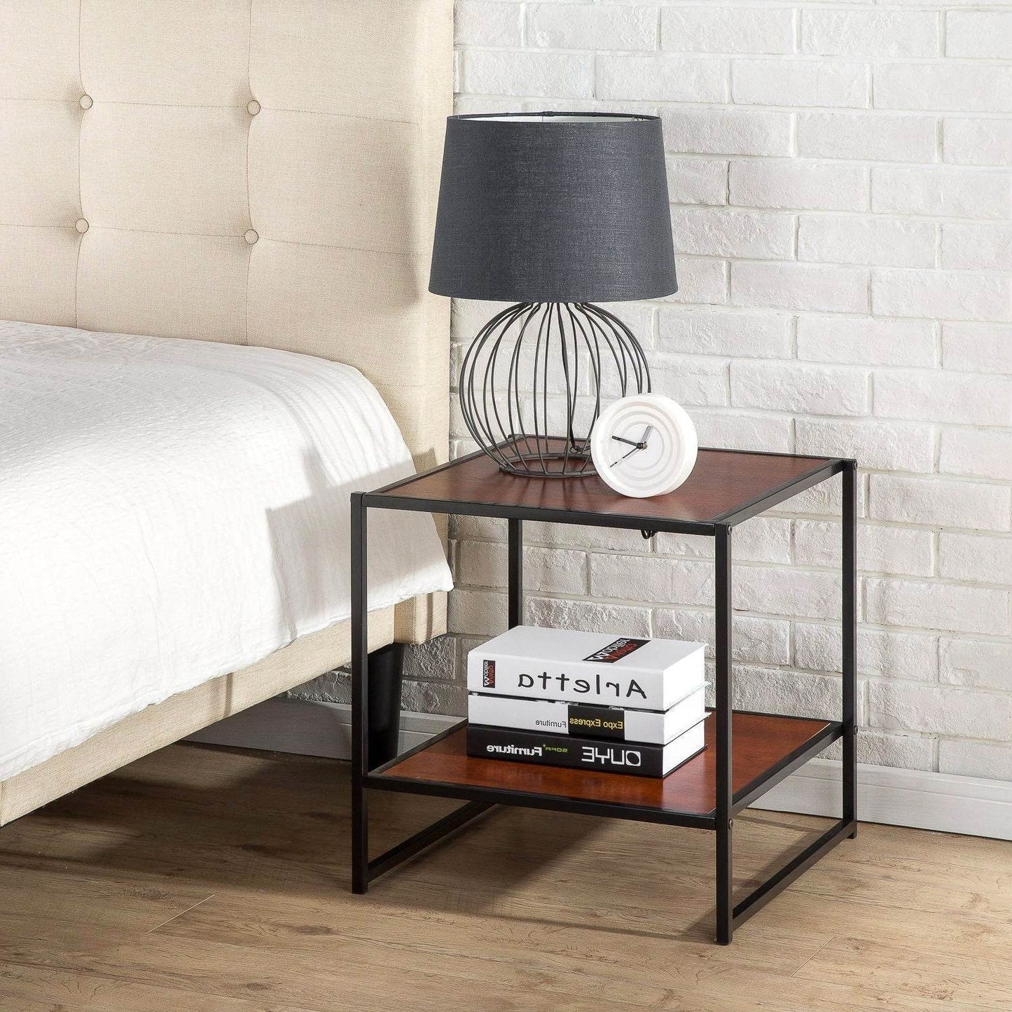 Modern Steel Frame End Table Nightstand in Brown - Loft&Timber