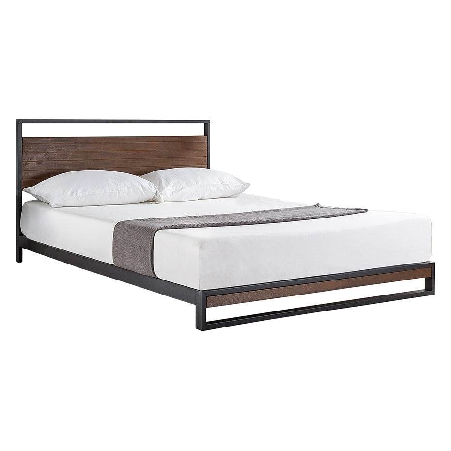 Queen size Metal Wood Platform Bed Frame with Headboard - Loft&Timber
