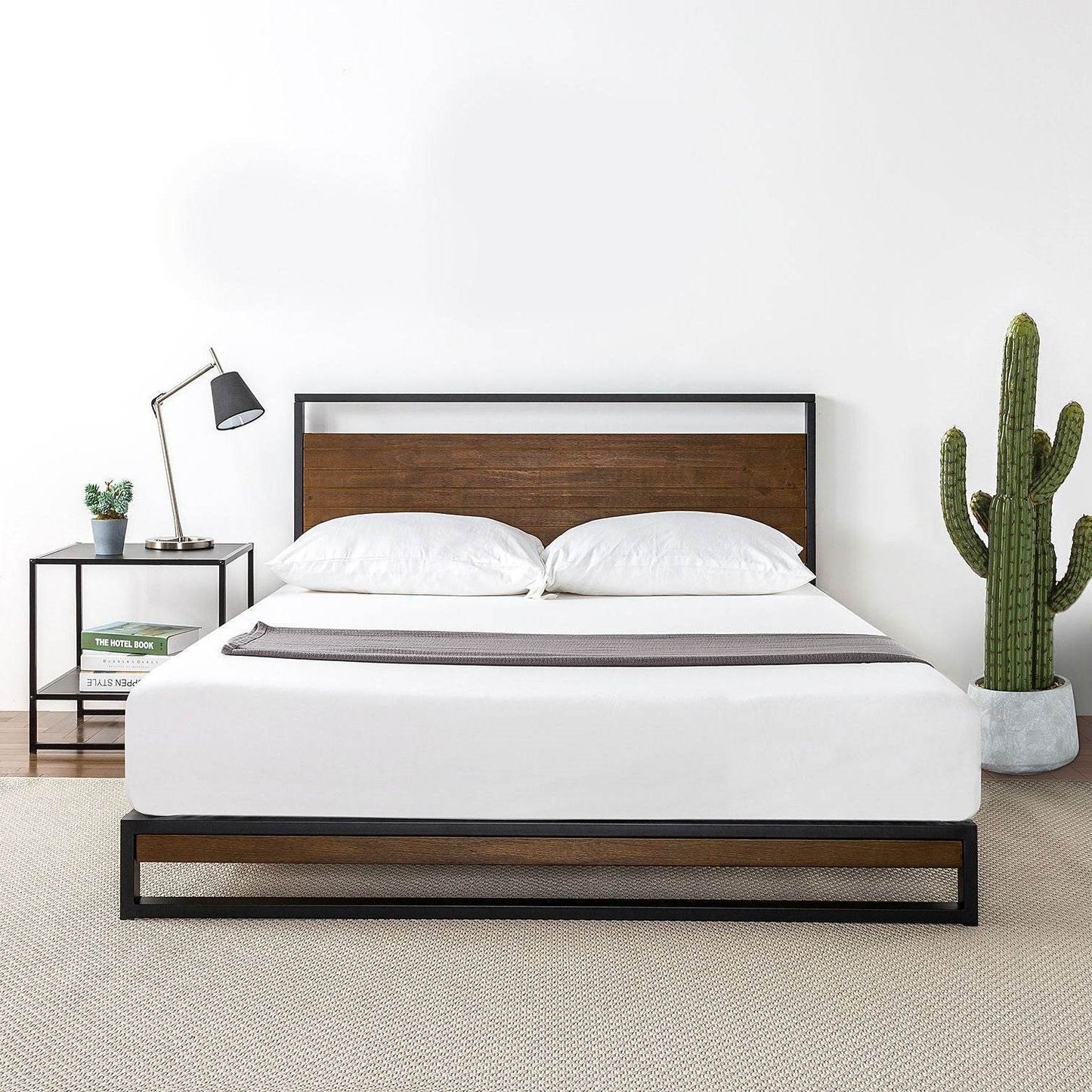 Queen size Metal Wood Platform Bed Frame with Headboard - Loft&Timber