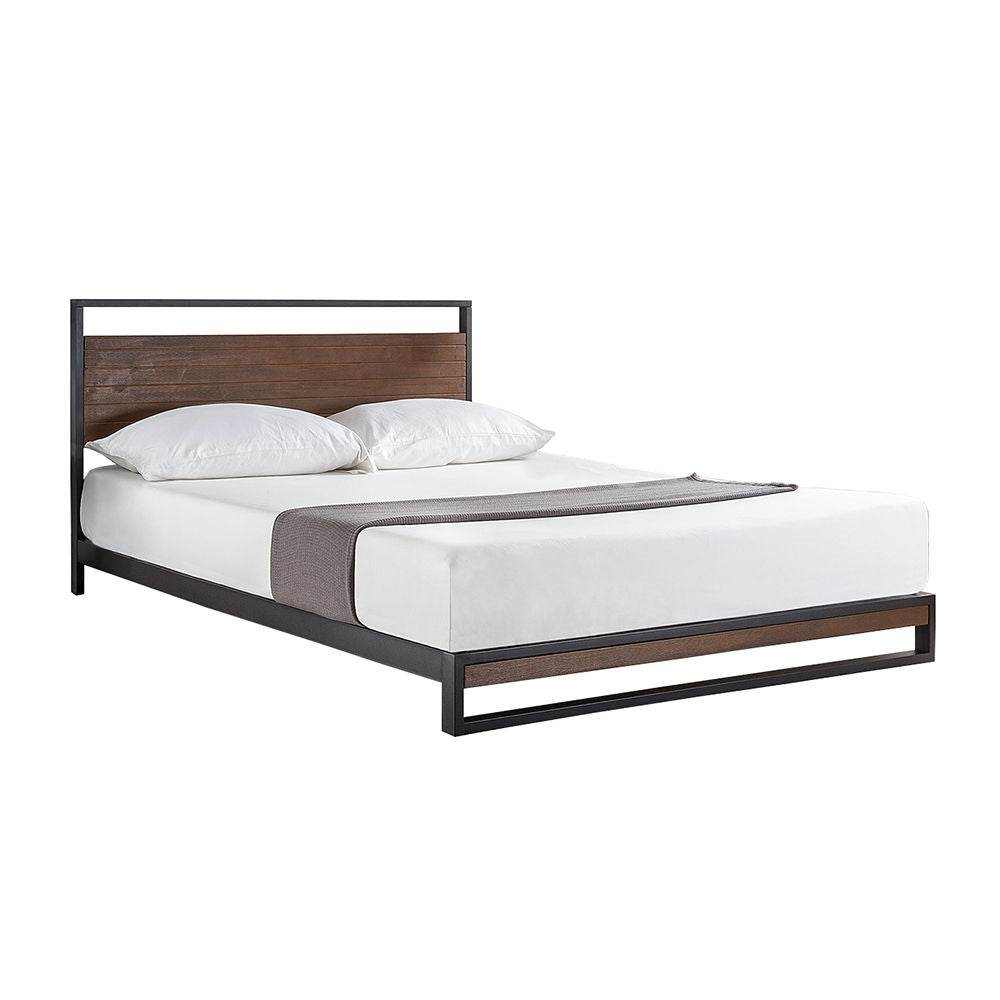 Twin size Metal Wood Platform Bed Frame with Headboard - Loft&Timber