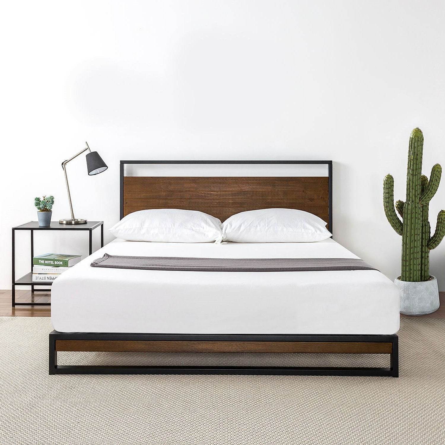 Twin size Metal Wood Platform Bed Frame with Headboard - Loft&Timber
