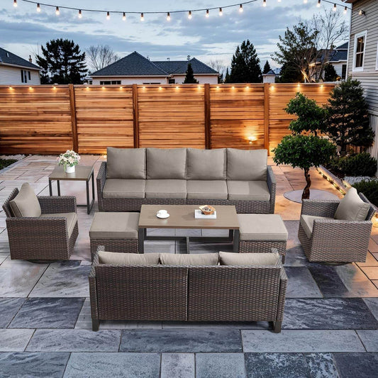 9 Piece Outdoor Patio Furniture Set with Swivel Rockers - Loft&Timber