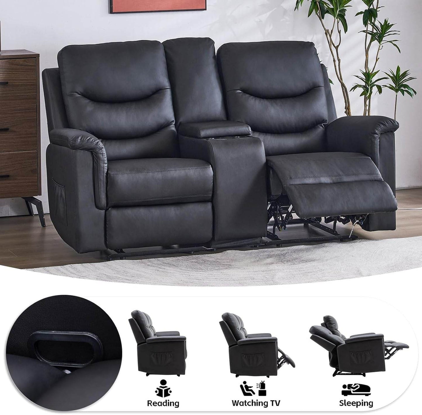 2 Pieces Recliner Sofa Set, Manual Recliner Sofa Set for Living Room Furniture Sets, Reclining Sofa and Loveseat Set, Reclining Loveseat Sofa with Console & Cup Houlders for Living Room - Loft&Timber