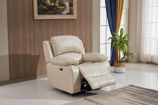 Power Reclining Bonded Leather Living Room Set (Beige, Power Recliner) - Loft&Timber