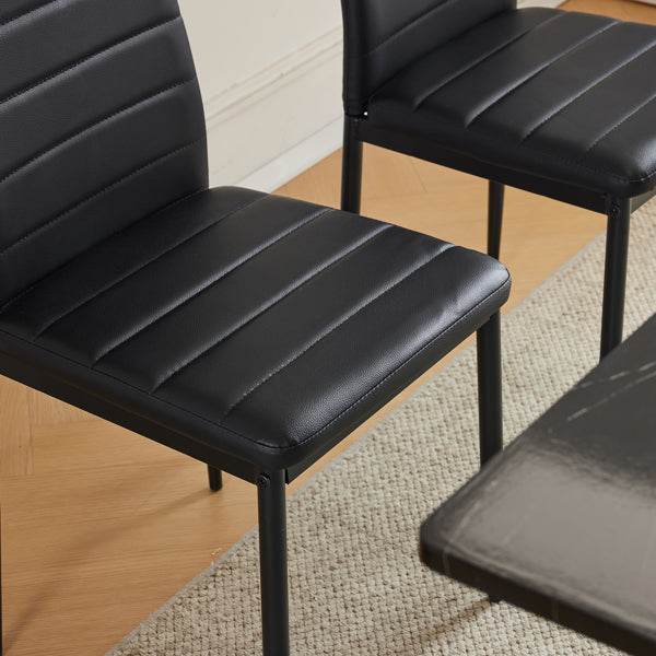 Rectangular table with arc MDF Black tabletop splicing PVC marble surface 140*76*76cm - Loft&Timber