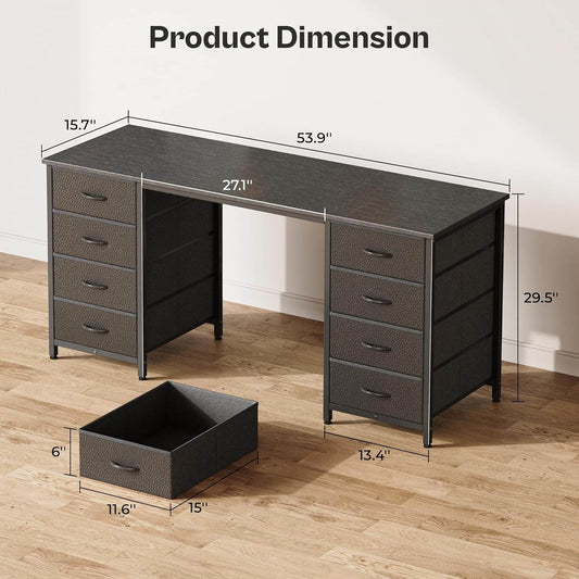 55 Inch Computer Desk with 8 Drawers in Black - Loft&Timber