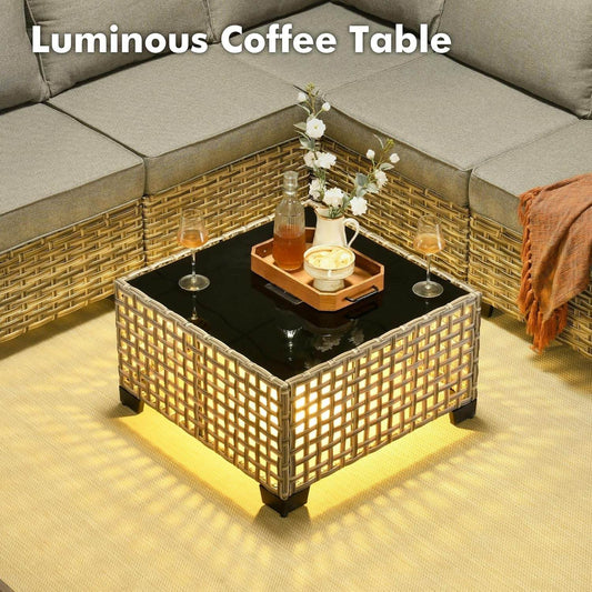 WEAXTY 6 Pieces Wicker Patio Furniture,Outdoor Sectional Furniture Set with Cushions and Luminous Coffee Table,All-Weather Conversation Sets Patio Furniture(Dark Gray) - Loft&Timber