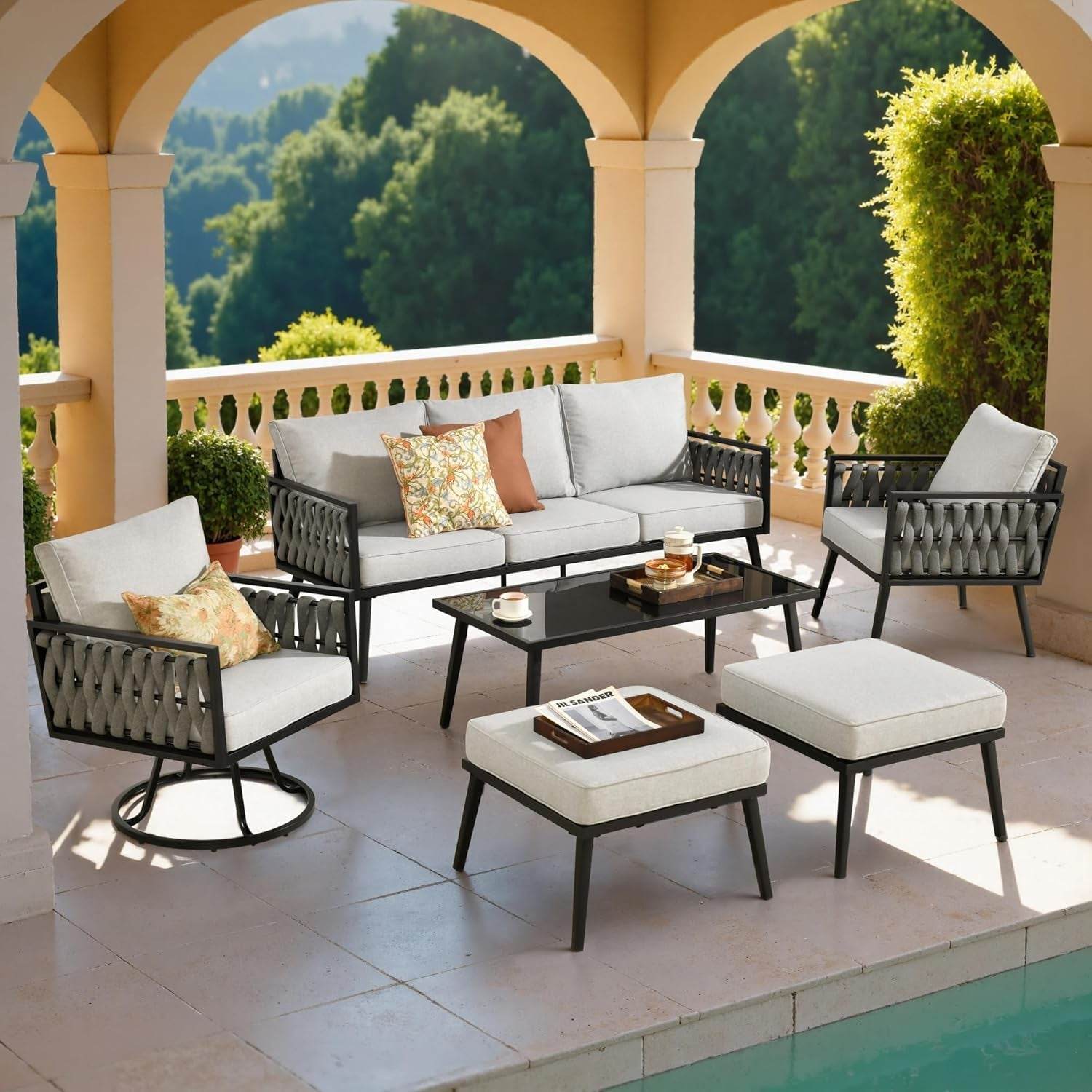 Outdoor Patio Furniture Set with Swivel Chair and Table - Loft&Timber