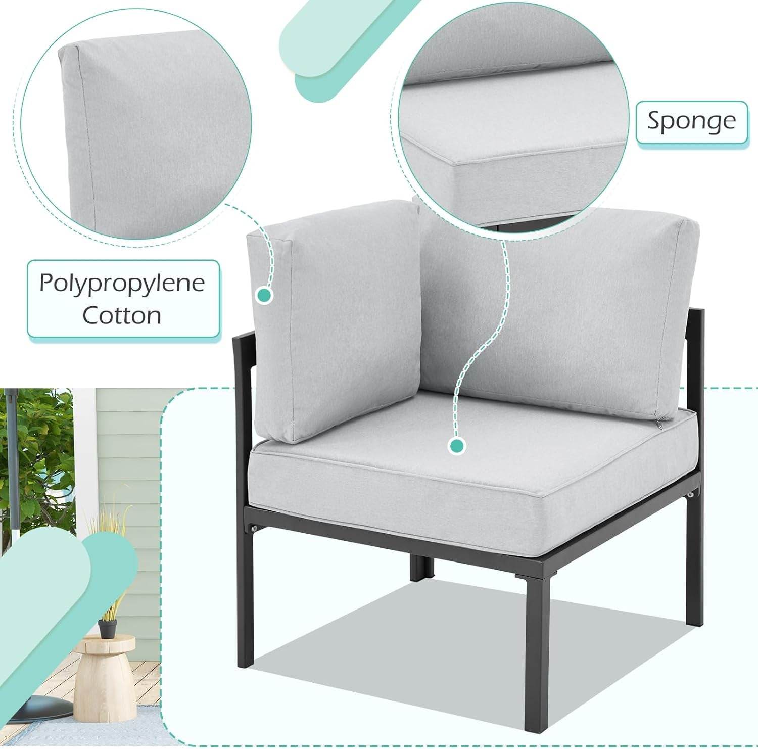 All Weather Aluminum Frame Patio Conversation Set, 7 Pieces Outdoor Patio Furniture, Patio Furniture Set, Outdoor Patio Set for Lawn, Garden, Balcony, Poolside, Conversation Set(Grey - Loft&Timber