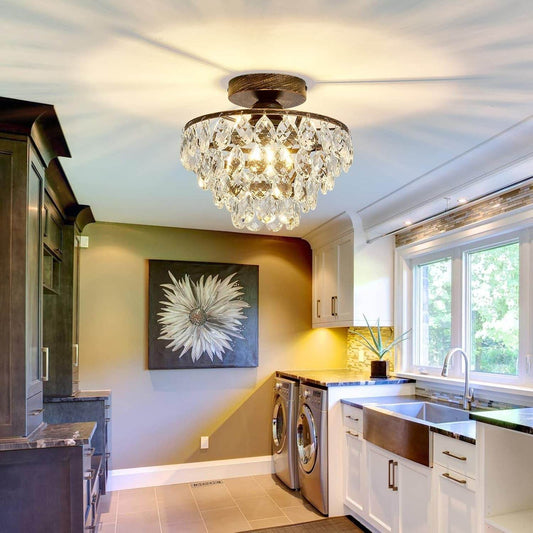 Small Modern Crystal Chandelier: Bronze Hallway Ceiling Light - Loft&Timber