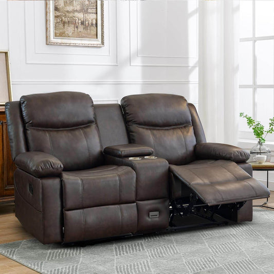 Loveseat Recliner, Reclining Loveseat with Console inBrown - Loft&Timber