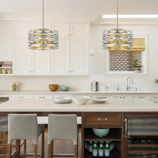 12.6" Silver Drum Pendant Light Gold Interior - Loft&Timber