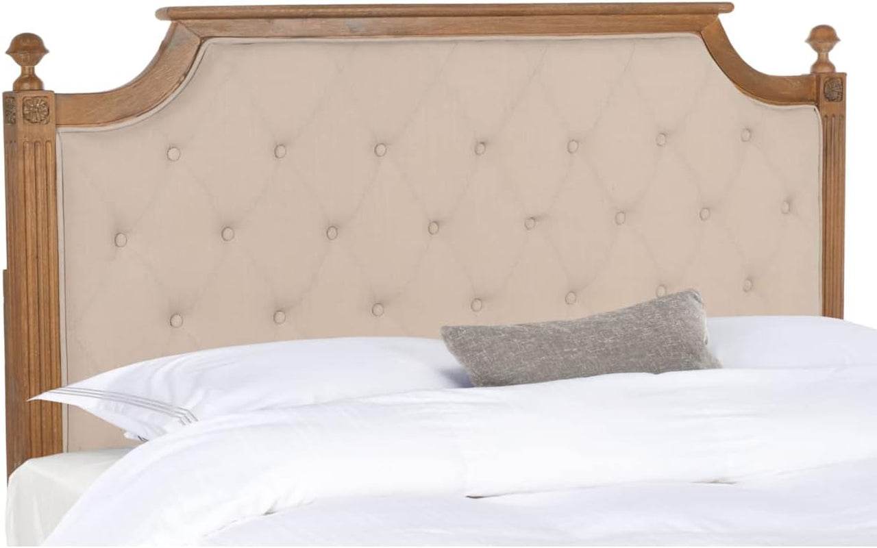 Tufted Linen Headboard in Beige and Rustic Oak - Loft&Timber