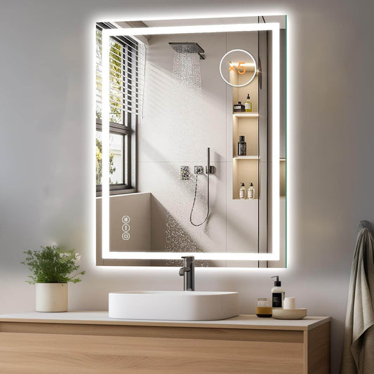 LED Bathroom Mirror 24 X 32 Inch Anti-Fog Bathroom Mirror with Led Illuminated Mirror - Loft&Timber