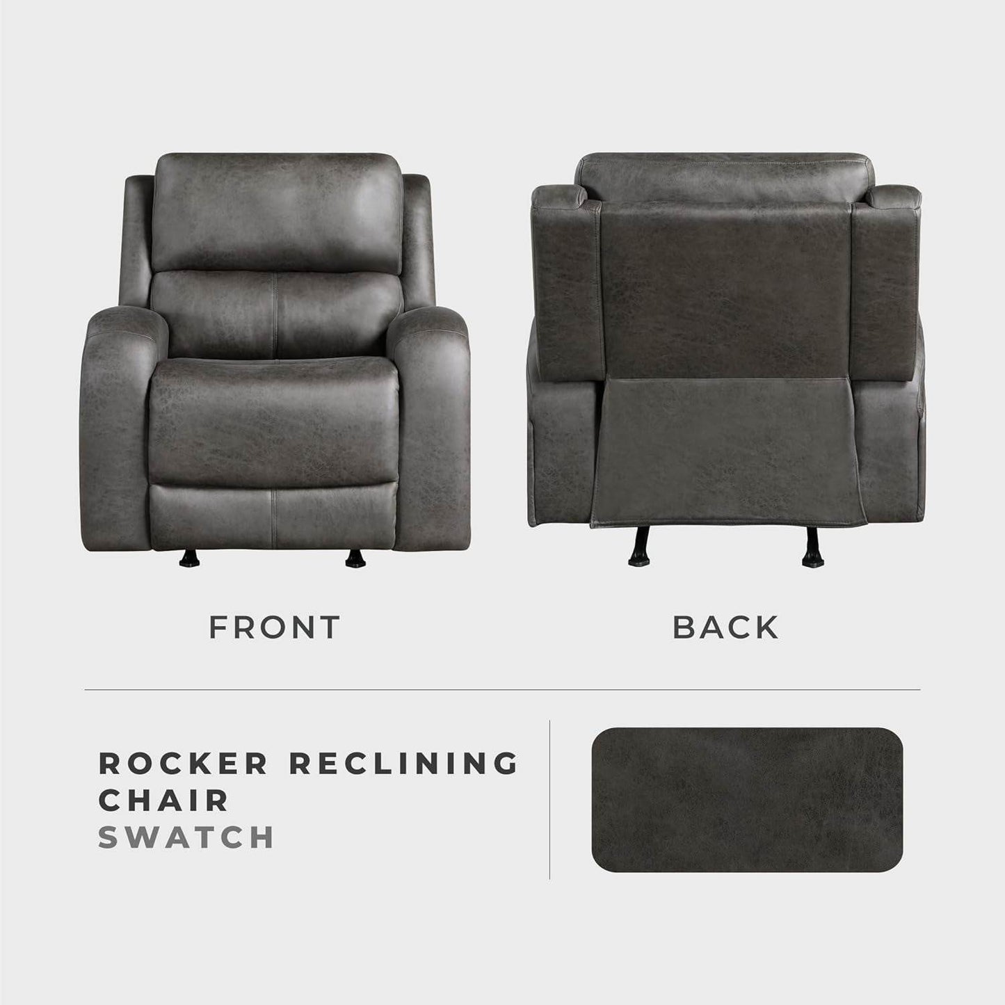 Rocker Recliner Chair, Reclining Rocking Chair, Home Theater Reclining Seat, Manual Recliner Seat for Living Room, Nursery, Bedroom, Office, Apartment, Grey - Loft&Timber