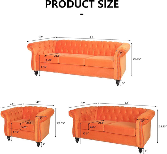 3 Pieces Living Room Furniture Sofa Set, Orange - Loft&Timber