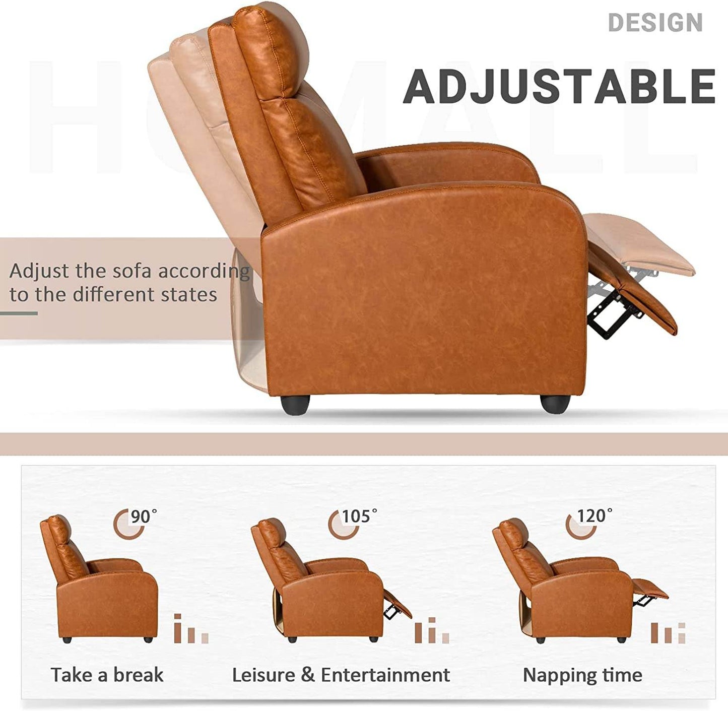 Padded Seat Leather Recliner Chair (Khaki) - Loft&Timber