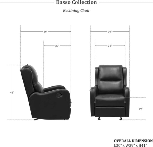 Recliner Chair Living Room Reclining Sofa Chair, Home Theater Seating Modern Recliner, Manual Recliner Sofa Chair for Living Room/Office/Apartment, Glider Recliner, Black - Loft&Timber