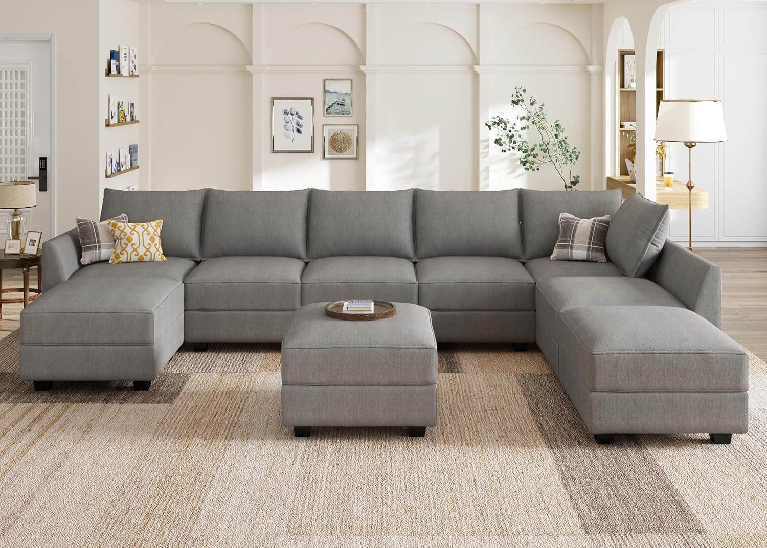Oversized Modular Sectional Sofa with Storage Seats in Gray - Loft&Timber