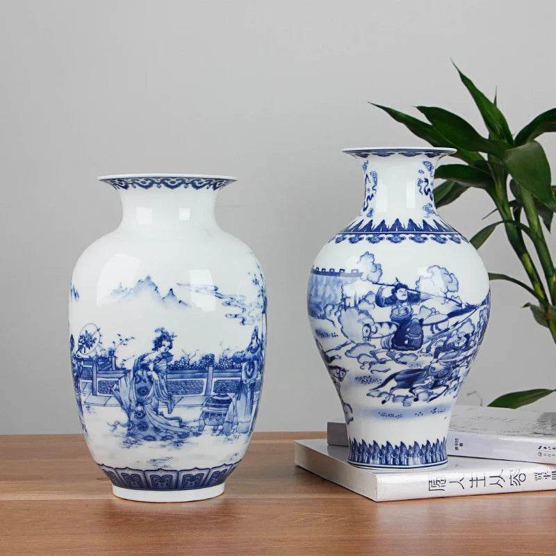 Classic Antique Chinese Blue and White Ceramic Vase - Loft&Timber