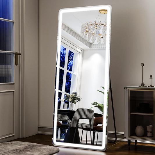 26X68 Inch Full Length Mirror with Lights, LED Lighted Floor Standing, Hanging Mirror Full Length with Stand Free, Full Body Dressing Mirrors with Dimmable 3 Color LED-2